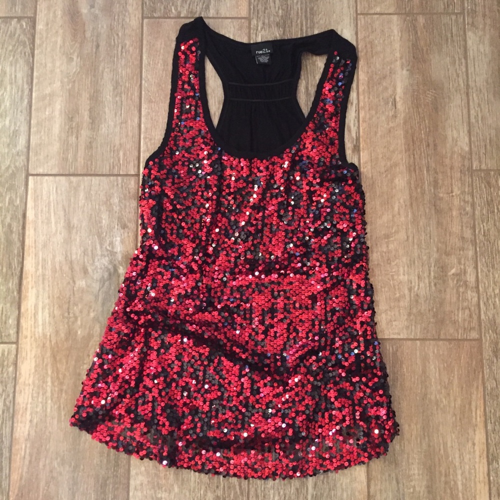 Rue 21 Red Sequin Racer Back Tank - XL